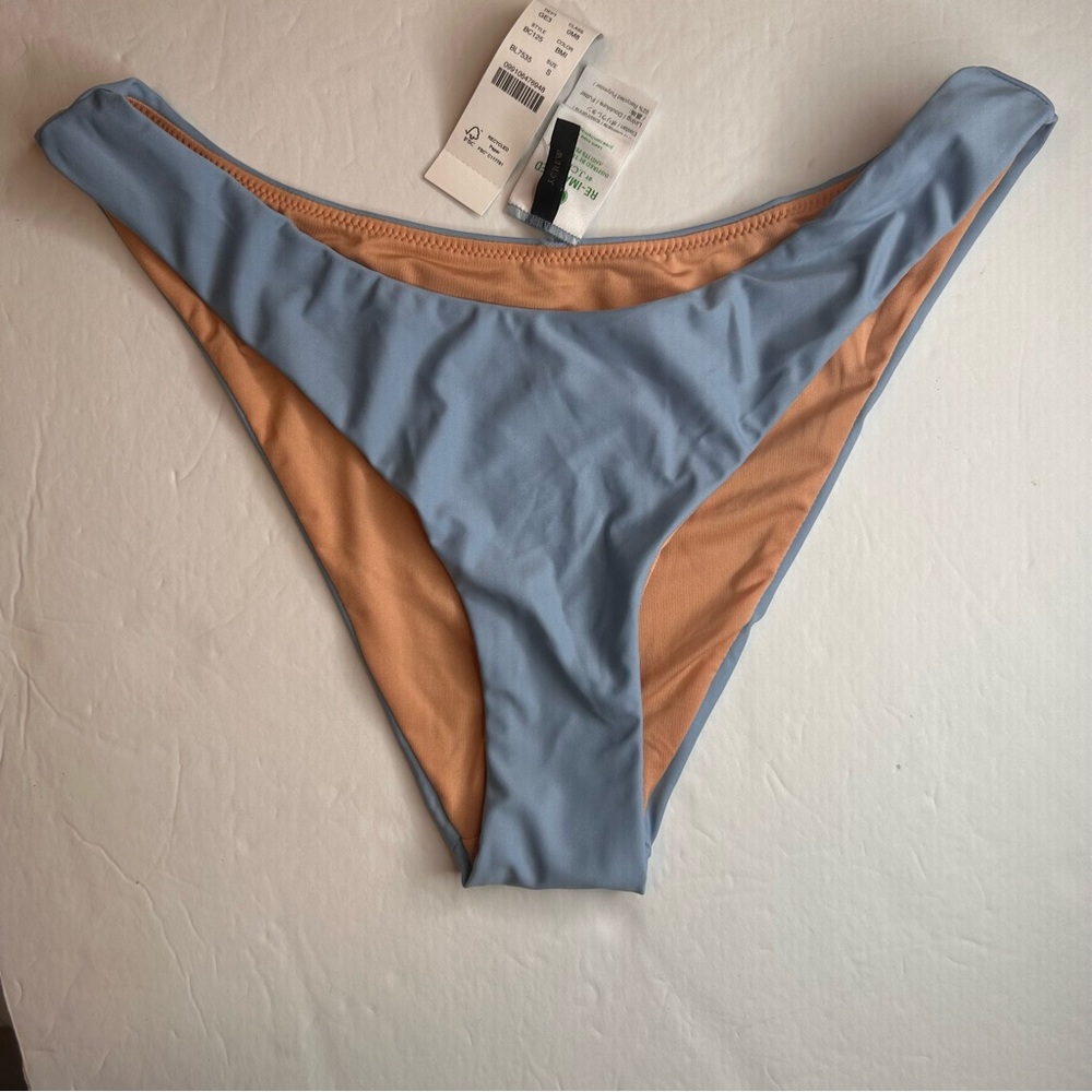 NWT J.CREW Curved Waist Cheeky Bikini Bottom Light Blue Mist  High Cut